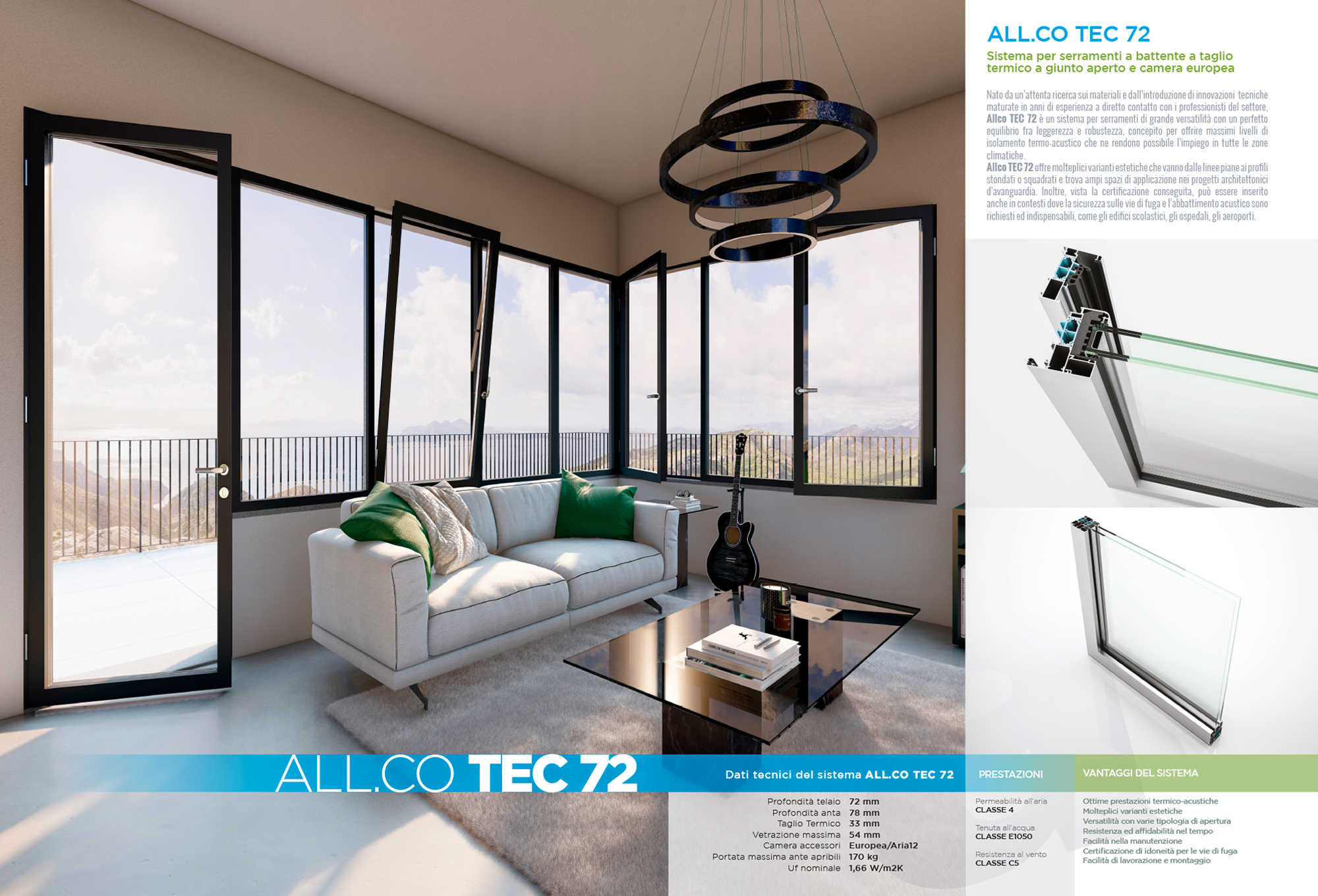 All.co Pisa serramenti alluminio estruso battenti scorrevoli Industrial doors and windows veranda all.co scheda tecnica ALL.CO TEC 72 2022
