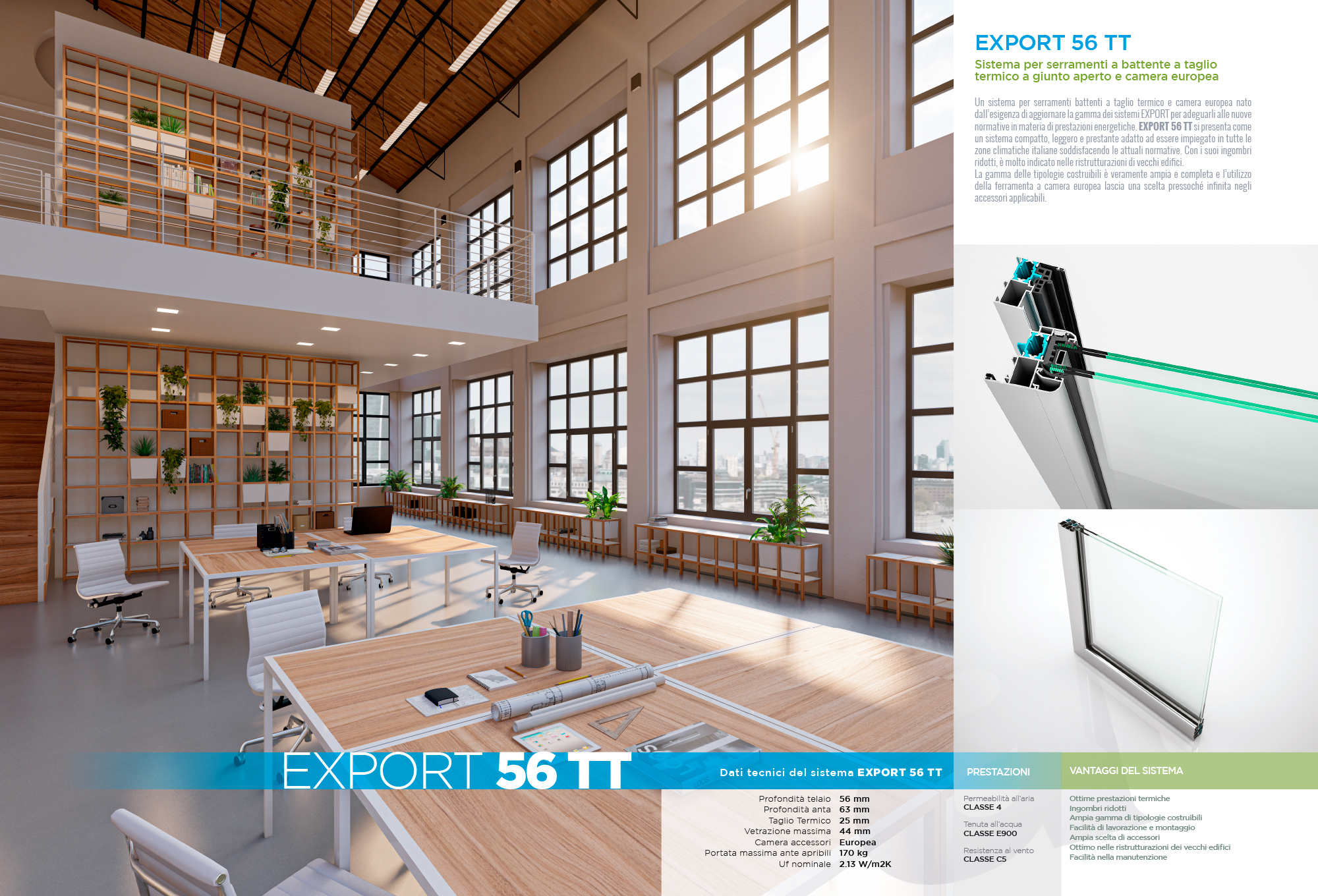 All.co Pisa serramenti alluminio estruso battenti scorrevoli Industrial doors and windows veranda all.co scheda tecnica EXPORT 56 TT